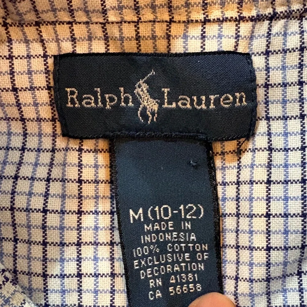 Ralph Lauren Boys Blue‎ White Tattersall Check Button Down Shirt M 10-12